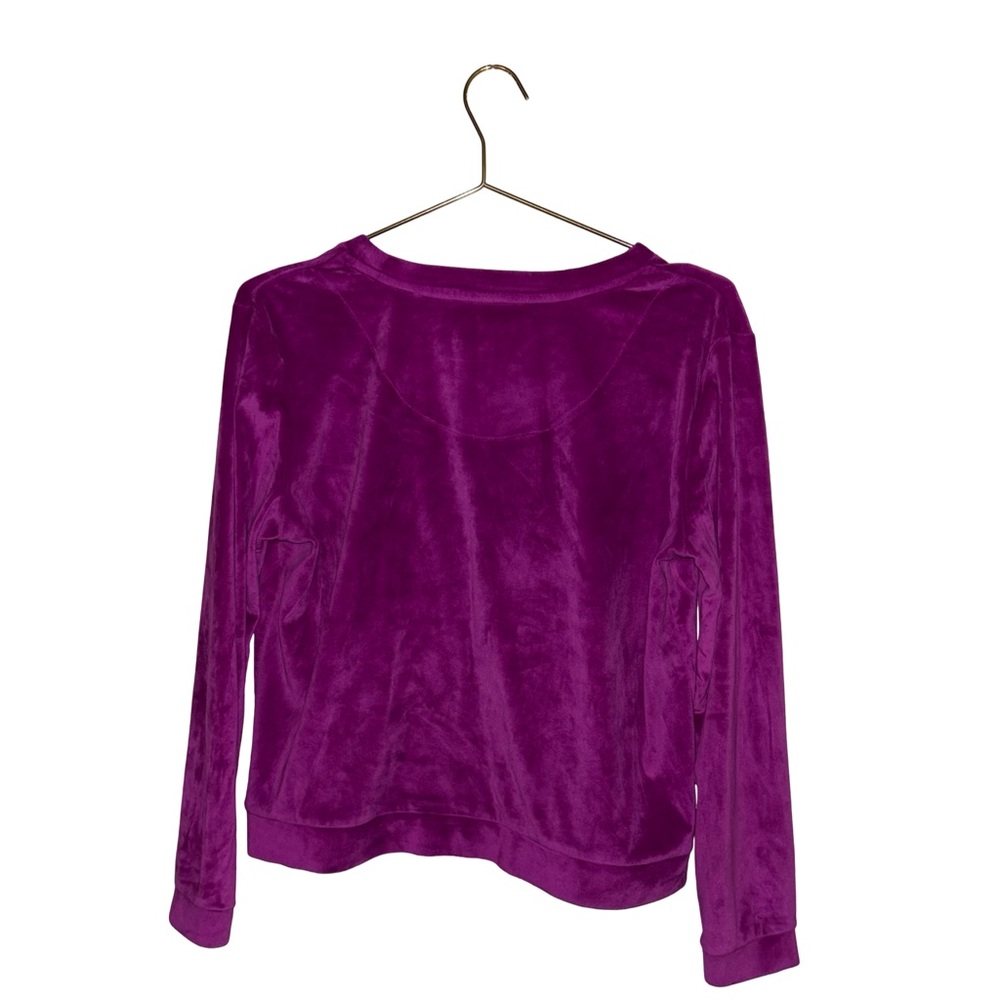 Juicy Couture Purple/Pink Velour Rhinestone Logo Pullover Size M P2P 22” - Picture 2 of 5